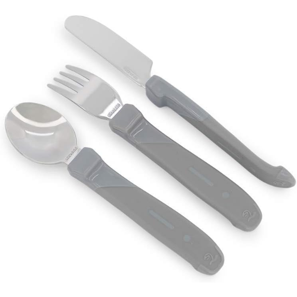 Tacâmuri de antrenament Twistshake din inox, 12+ luni, Gri