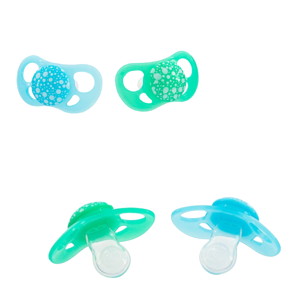 Set de 2 Suzete din Silicon în formă Ortodontică, verde și albastră, 6+ luni