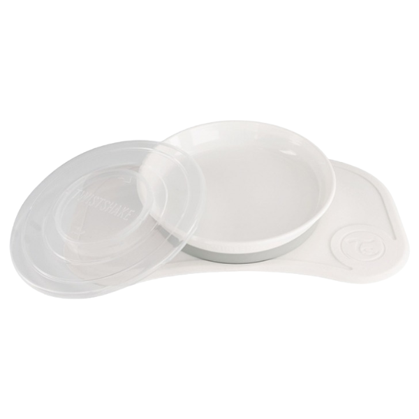 Set anti-alunecare cu farfurie Twistshake Click-Mat, alb