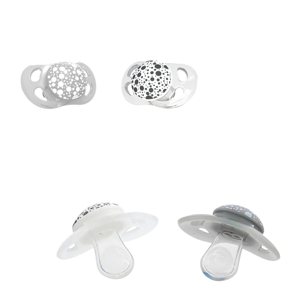 Set de 2 Suzete din Silicon în formă Ortodontică, gri și albă, 0-6 luni