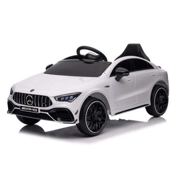Mașinuță MERCEDES-BENZ CLA45, Baterie 12V7AH, 2 motoare de 90W, roti EVA, scaune din piele