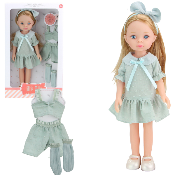 Păpușa “Mica Milly”, în rochie azurie, 33 cm