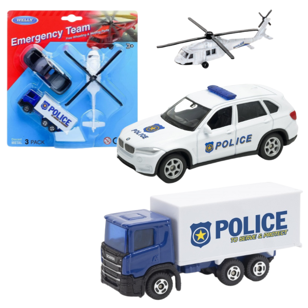 Set de 3 Mașini Metalice de Colecție 1:64 WELLY, POLICE