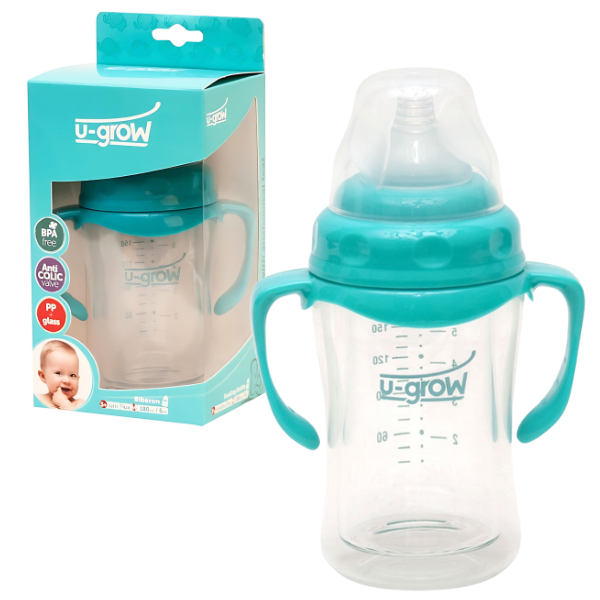 Biberon cu gat larg din sticla, 180 ml, de la 3 luni