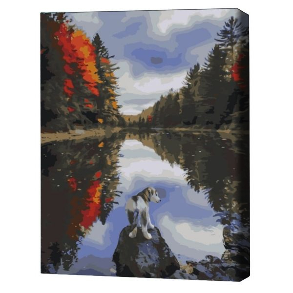 Pictură pe numere 40х50 cm (fără cutie) – Căţelul de lângă lac