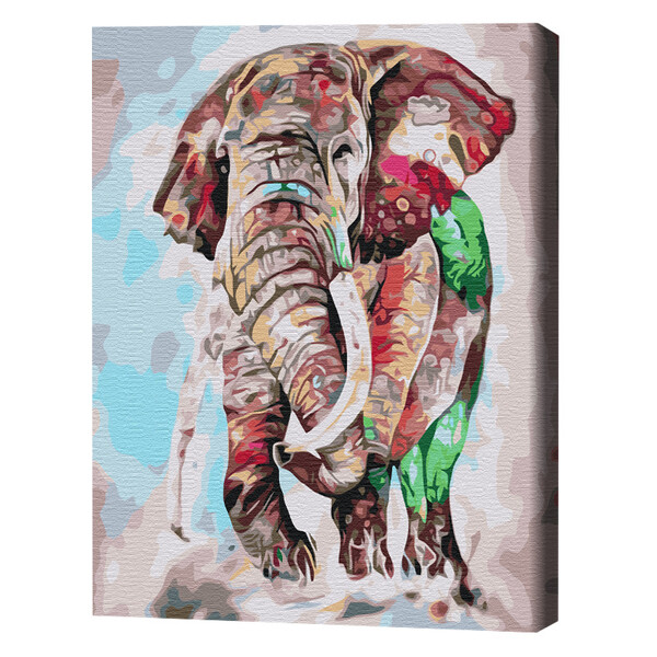 Pictură pe numere 40×50 cm (fără cutie) – Elefant în culori de curcubeu