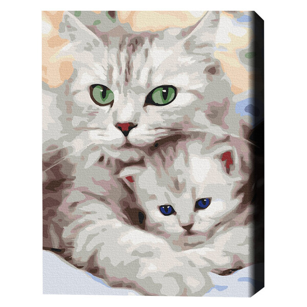 Pictură pe numere 40×50 cm (fără cutie) – Pisica mamă cu pisoiașul