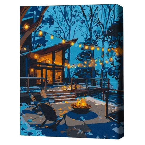 Pictură pe numere 40*50 сm (fără cutie) – Seara în lumina ghirlandelor.