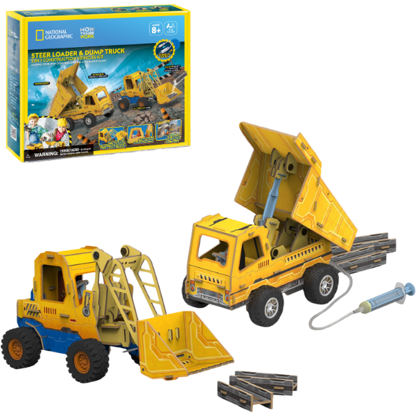 3D puzzle „Mini Încărcător și Camion Basculant”