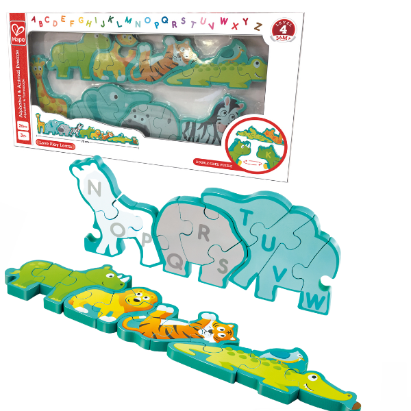 Puzzle-alfabet din lemn “Parada animalelor”