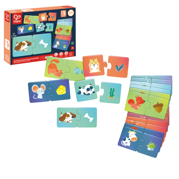 Puzzle joc „Potrivește perechea – Ora gustării animalelor”