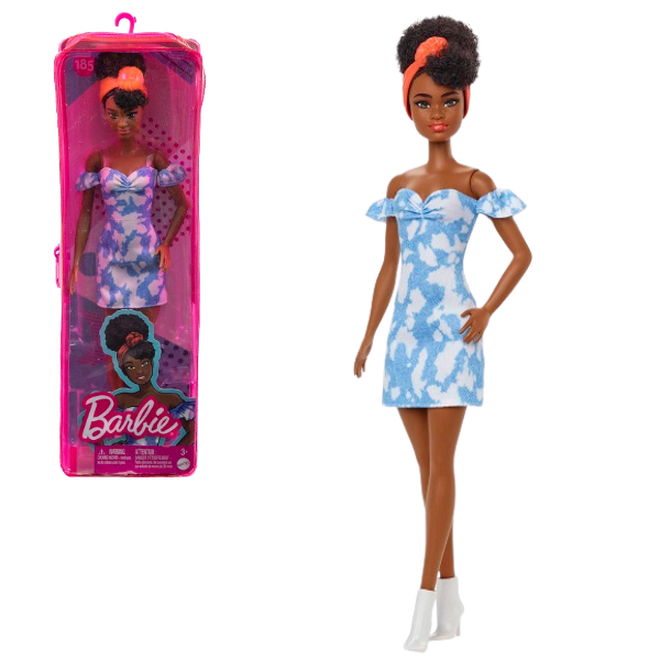 Păpușa Barbie “Fashionista” în rochie albastră