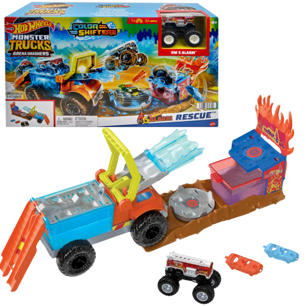 Hot Wheels Set de joc cu 5-Alarm Rescue seria “Monster Trucks  Color Shifters”