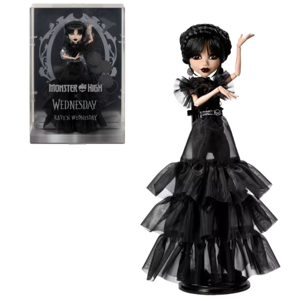 Set de joc Monster High “Păpușa Wednesday în Rochie”, cu accesorii