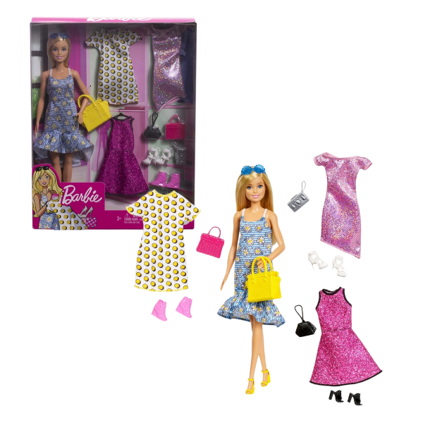 Păpușă Barbie cu 4 ținute