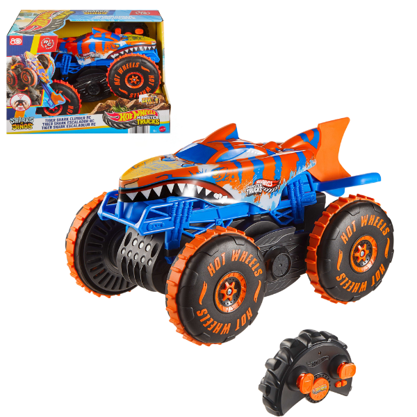 Mașină off-road cu telecomandă 1:15 Hot Wheels Monster Trucks „Rechin-tigru”