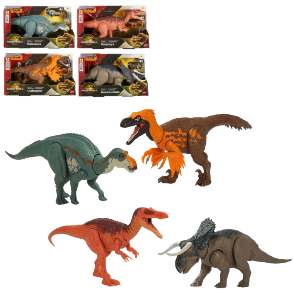 Figurină interactivă de dinozaur „Jurassic World: Wild Roar”, în as.
