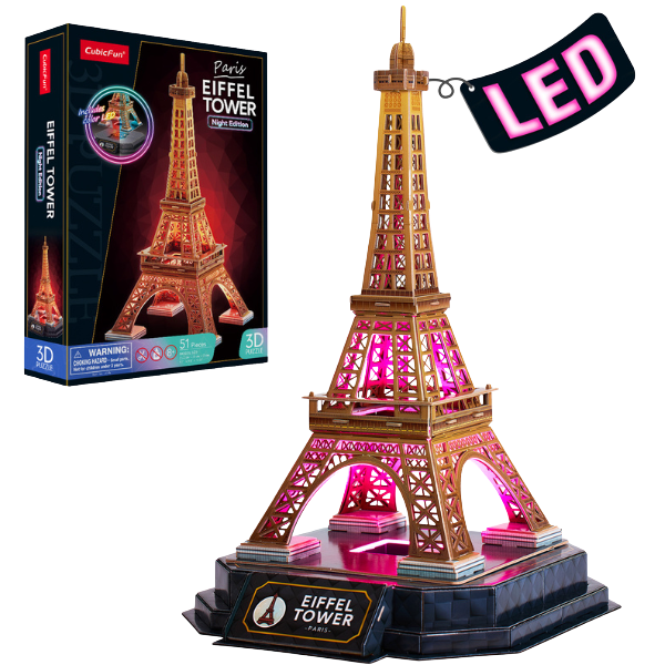 3D Puzzle “Turnul Eiffel” cu iluminare LED, 51 elemente