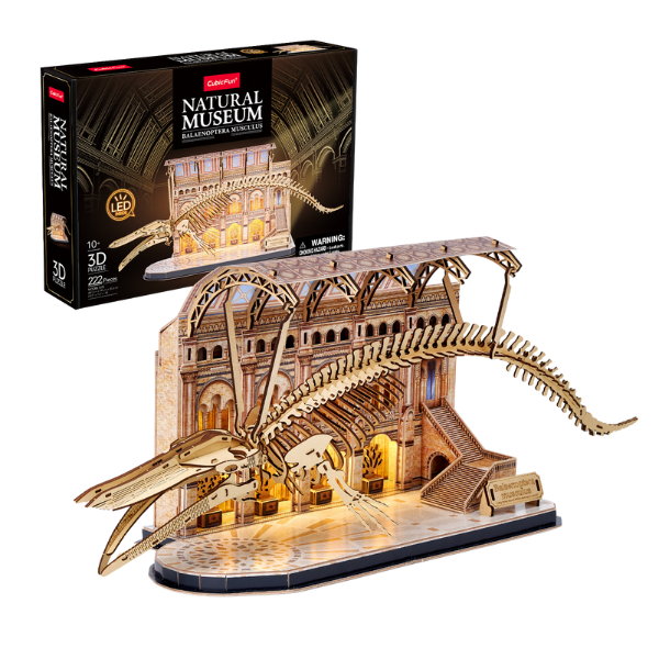 3D Puzzle “Muzeul de Științe Naturale – Balena albastră” cu iluminare LED, 222 elem.