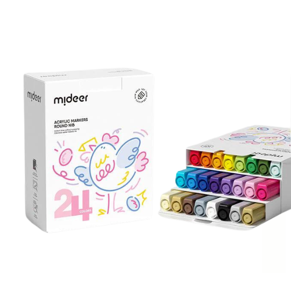 Set de markere acrilice cu vârf rotund, 24 culori