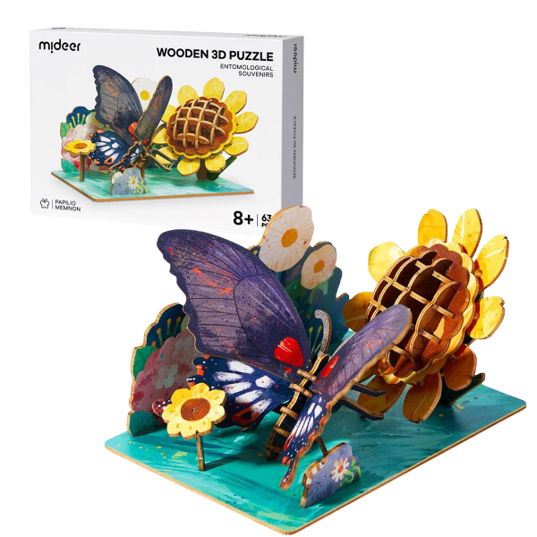 Puzzle 3D din lemn “Fluture”, 63 elem.