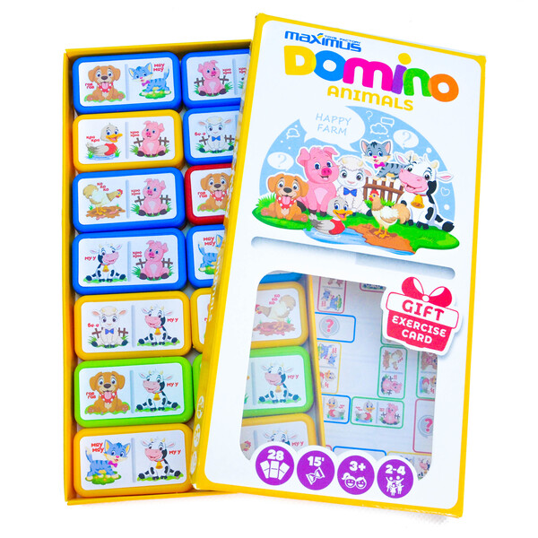 Joc de masă „Domino multicolor cu animale”,  28 dominouri