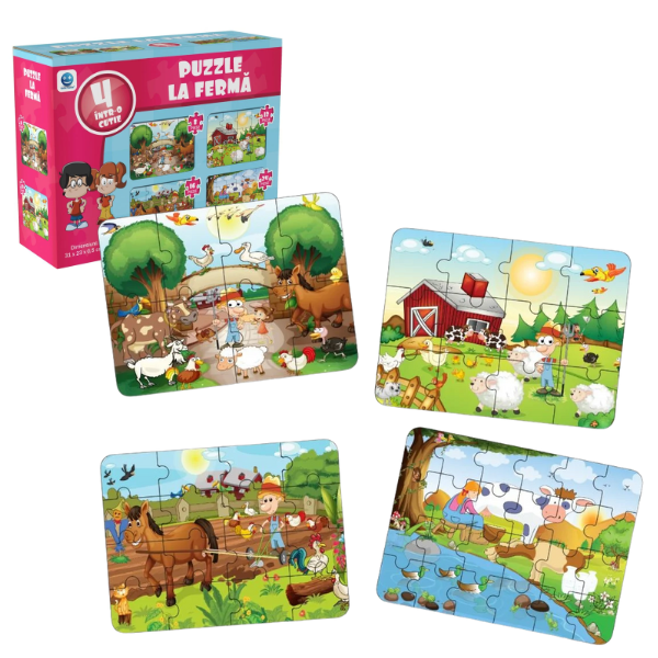 Puzzle 4 în 1 “Animalele la fermă”, (ro), Smile Games