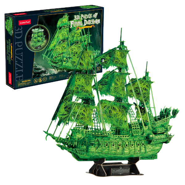 3D puzzle Corabie de pirați “Olandezul zburător”, strălucește în întuneric, 360 elemente
