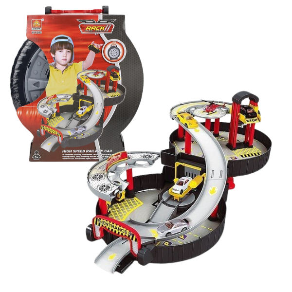 Wheel Track Station (w/ diecast: 2 cars, 1 helicopter) – Small