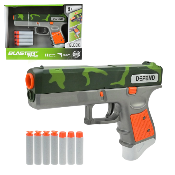 Pistol Glock Blaster Zone cu cartușe moi (camuflaj verde)