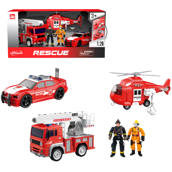 1:20 Set mașini de pompieri cu fricțiune (lumini /sunete)