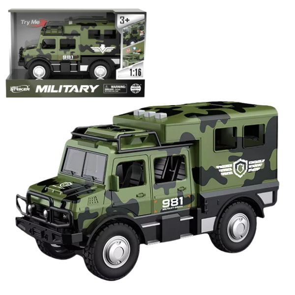 1:16 Mașină militară blindată inerțială, camuflaj verde (lumină / sunet)